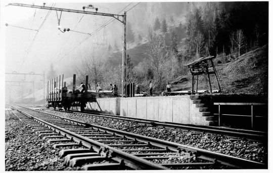Foto Holzverlad auf Bahnwagen