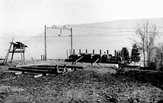 Foto Holzverlad auf Bahnwagen