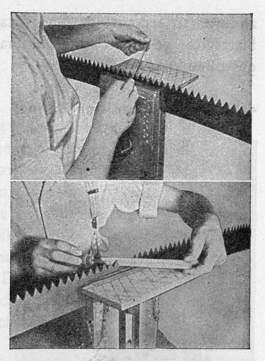 Foto Schärfen einer Säge mit Dreieckszahnung