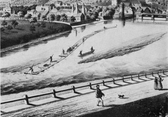 Foto "Flosszug auf dem Rhein bei Säckingen um 1860"