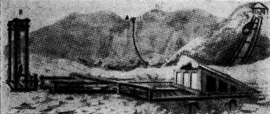 Foto "Im Vordergrund: Schienenaufzug; im Hintergrund: Drahtriese..."