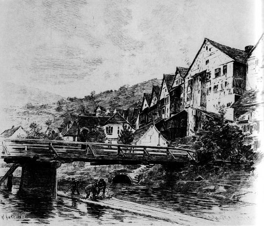 Foto "Kinzigflößer bei der Arbeit am Floß"