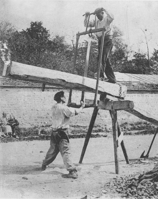 Foto Einschneiden mit Handgattersäge