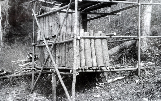 Foto Holzgestell für das trocknen von Rinde