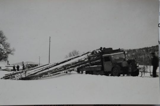 Foto Langholztransporter verliert Holzladung